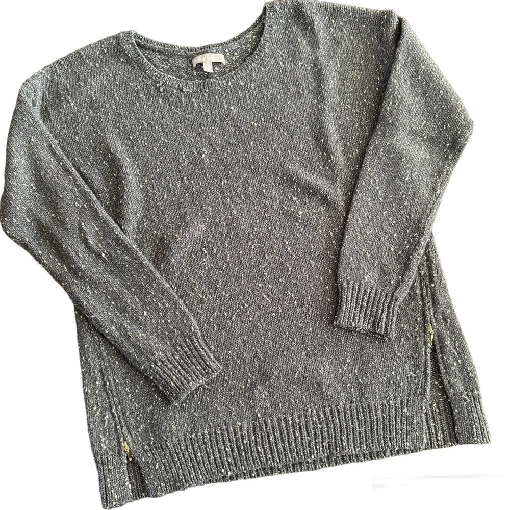Banana Republic Women’s Gray Silver Metallic Wool Blend Side Zip Sweater Size XL